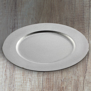 1/6x Dekoteller Tablett 'Glitter' PVC silber Ø 33cm Glitzeroptik Platzteller Kerzenteller Tischdekoration