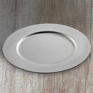 1/6x Dekoteller Tablett 'Glitter' PVC silber Ø 33cm Glitzeroptik Platzteller Kerzenteller Tischdekoration