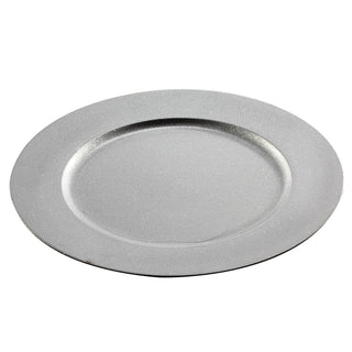 1/6x Dekoteller Tablett 'Glitter' PVC silber Ø 33cm Glitzeroptik Platzteller Kerzenteller Tischdekoration