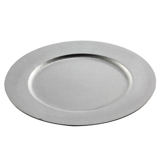 1/6x Dekoteller Tablett 'Glitter' PVC silber Ø 33cm Glitzeroptik Platzteller Kerzenteller Tischdekoration
