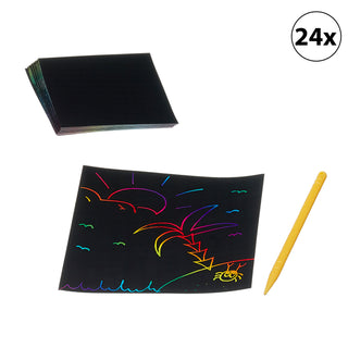 24er Set Scratch Kratzpapier mit Kratzstäbchen zum Schreiben Malen und Basteln