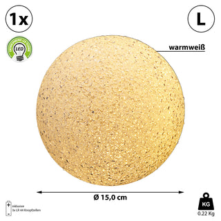 1/3x LED Dekokugel Ø:10cm/15cm Lampe Stimmungslicht Gartendeko Licht Leuchte Kunststoff Crinkledesign batteriebetrieben