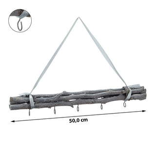 Dekostange Astbündel aus Birkenholz mit 5 Metalhaken 50cm Dekostange grau mit Juteseil