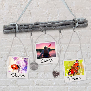 Dekostange Astbündel aus Birkenholz mit 5 Metalhaken 50cm Dekostange grau mit Juteseil