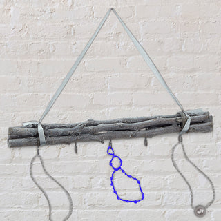 Dekostange Astbündel aus Birkenholz mit 5 Metalhaken 50cm Dekostange grau mit Juteseil