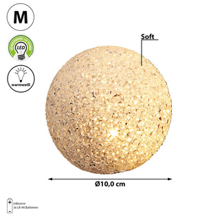 XL LED Kugel Kunststoff Metall Ø:10/20cm weiß Lampe Stimmungslicht Gartendeko Licht Leuchte Kunststoff Crinkledesign batteriebetrieben