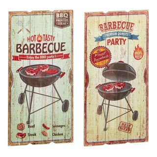 2er Set Wandbild "BBQ" 30x60cm Holz Grillen Küche Retro Barbecue Menü