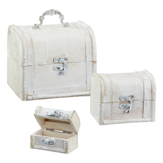 Truhenset mit Henkeln 3er weiß Kisten 3 Größen Truhen Dekoboxen Holzkisten Shabbychic Vintage-Optik