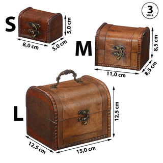 Holztruhe 3er Set Deckel Schloss Tragehenkel Truhen drei Größen Schatztruhe Holzkiste