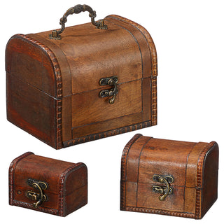 Holztruhe 3er Set Deckel Schloss Tragehenkel Truhen drei Größen Schatztruhe Holzkiste