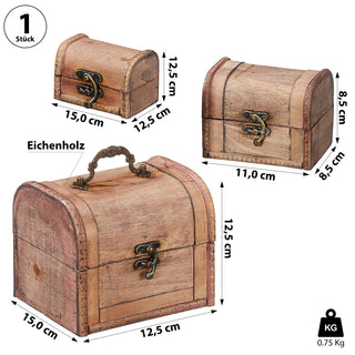 Holztruhe 3er Set Kisten drei Größen Eichenholz hellbraun Truhen Dekoboxen Holzkisten Kolonialstil Vintage-Optik
