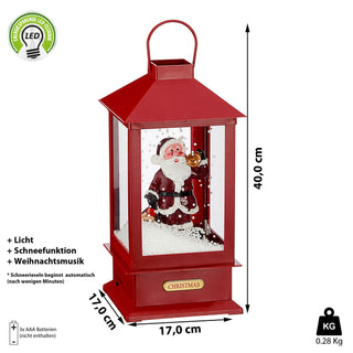 Schneelaterne Santa Weihnachtsmann Licht Sound Schneefunktion H40cm Weihnachtsmusik Weihnachtsbeleuchtung Lampe