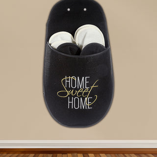 Gästepantoffelset 'Home sweet Home' 4 Paar verschiedenen Größen Aufbewahrungstasche Filz schwarz creme 30x53cm Hausschuhe Gästehausschuhe