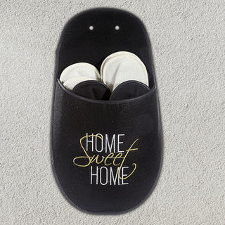 Gästepantoffelset 'Home sweet Home' 4 Paar verschiedenen Größen Aufbewahrungstasche Filz schwarz creme 30x53cm Hausschuhe Gästehausschuhe
