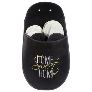 Gästepantoffelset 'Home sweet Home' 4 Paar verschiedenen Größen Aufbewahrungstasche Filz schwarz creme 30x53cm Hausschuhe Gästehausschuhe