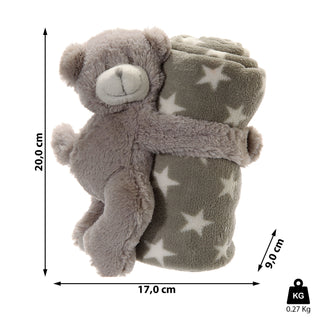 Plüschbär mit Babydecke 75x75cm grau Sternendecke Bär Kuschelbär Kuscheltier Stofftier Decke Plüschtier Plüschdecke Polyester