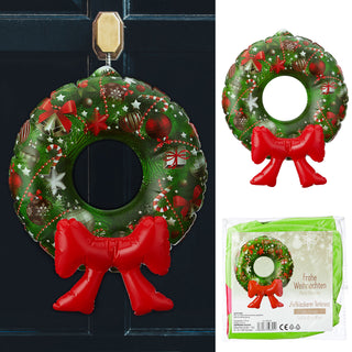 Türkranz aufblasbar Ø42cm zum Aufhängen Weihnachtsdesign Weihnachtskranz Schleife Wandkranz