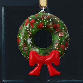 Türkranz aufblasbar Ø42cm zum Aufhängen Weihnachtsdesign Weihnachtskranz Schleife Wandkranz