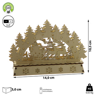 LED Schwibbogen Schlitten Rentier 14x10,5x5cm Lichterbogen Holzbeleuchtung Holzleuchter