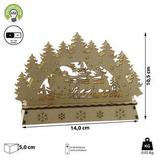 LED Schwibbogen Schlitten Rentier 14x10,5x5cm Lichterbogen Holzbeleuchtung Holzleuchter