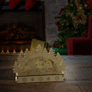 LED Schwibbogen Schlitten Rentier 14x10,5x5cm Lichterbogen Holzbeleuchtung Holzleuchter