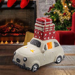 LED Windlicht Auto mit Geschenken 23x22x13cm Schneefinish Adventsdeko Leuchtauto Weihnachtsdeko Winterdesign