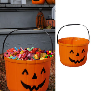 Halloween Sammeleimer Basic schwarz orange 18x15cm Kunststoff Eimer Henkeleimer Kürbis Süßigkeiteneimer