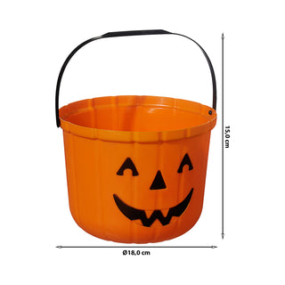 Halloween Sammeleimer Basic schwarz orange 18x15cm Kunststoff Eimer Henkeleimer Kürbis Süßigkeiteneimer