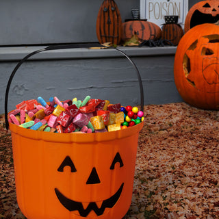 Halloween Sammeleimer Basic schwarz orange 18x15cm Kunststoff Eimer Henkeleimer Kürbis Süßigkeiteneimer