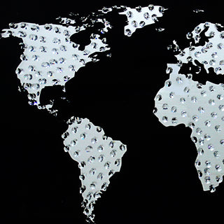 Bild Kristall Weltkarte 90x60cm Silberspiegel MDF Glaskristalle Wandspiegel Spiegel Wandbild Spiegelglas Wanddeko