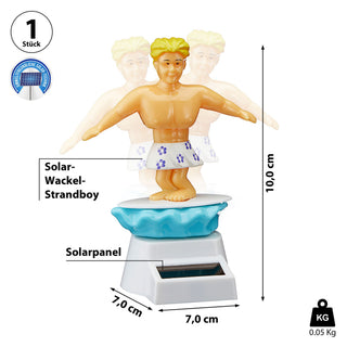 Solar Wackelfigur Strandboy 7x10cm Kunststoff Surferboy Badehose Surfbrett solarbetrieben Spielfigur Wellenreiter