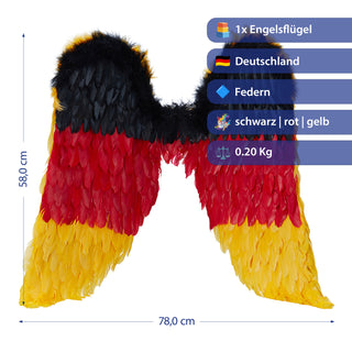 Deutschland Engelsflügel Deutschland Federn 58x78cm schwarz rot gold Kostümzubehör Fanaccessoire Mottoparty Fussball WM EM