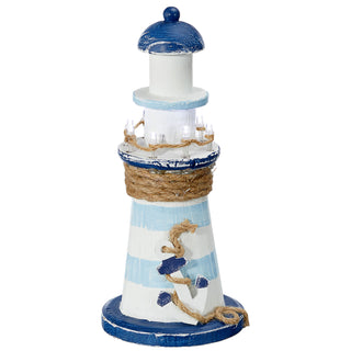 LED Deko Leuchtturm H22cm Holz Seil Muscheln Anker maritim Dekoration Leuchtfeuer Turm