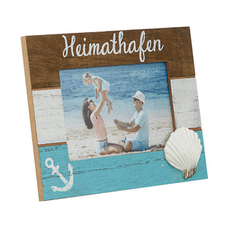 Bilderrahmen "Heimathafen" maritim 21x16x0,9cm Holzrahmen weiß blau natur Bildgröße15x10cm Anker Muschel