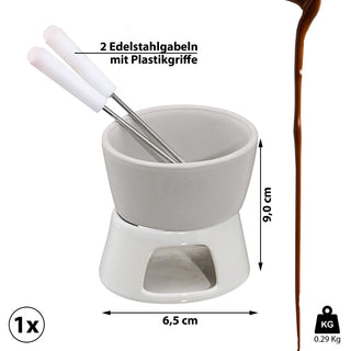 1/4/8/16x Keramik Schokofondue Set weiß inkl. 2 Edelstahlgabeln ca.9x6,5cm