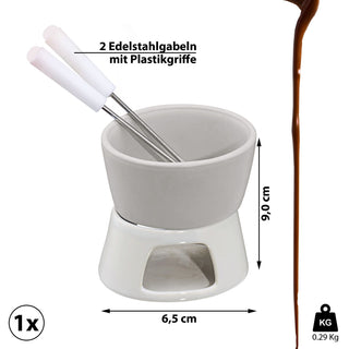 1/4/8/16x Keramik Schokofondue Set weiß inkl. 2 Edelstahlgabeln ca.9x6,5cm
