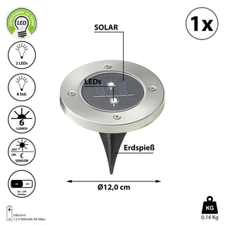 1/8/16/24x Wegleuchte Solar Erdspieß Gartenleuchte Bodenlicht 2 LEDs Ø12cm Edelstahl