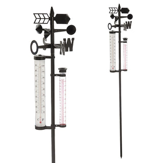 Garten Wetterstation Barometer Regenmesser Thermometer Windgeschwindigkeit 150cm