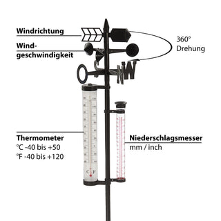 Garten Wetterstation Barometer Regenmesser Thermometer Windgeschwindigkeit 150cm