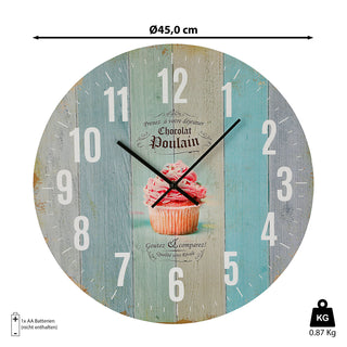 Wanduhr Nostaglie Ø45x4,5cm bunt Retro Küchenuhr Dekouhr Uhr Wohnzimmeruhr batteriebetrieben
