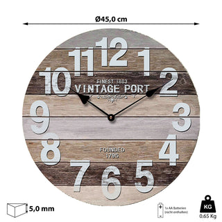 Wanduhr XL rund Ø 45cm im Nostalgie Holz Look