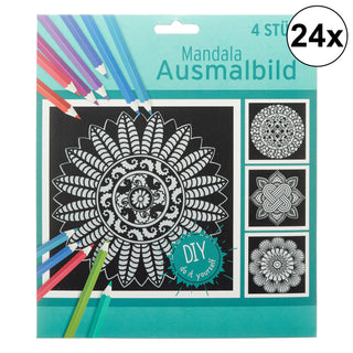 24er Set Mandala Ausmalbild Samt 4 Motive in 1 Set 18x18cm Entspannung Malspaß