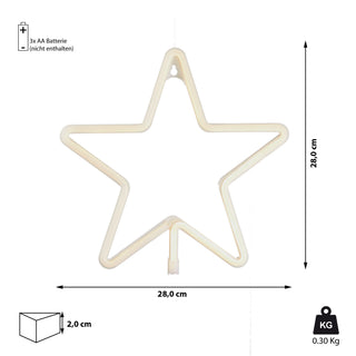 Neonleuchte Stern Fensterdeko 28x28cm Leuchtstern Adventsstern Lichtschlauch warmweiß batteriebetrieben