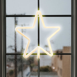 Neonleuchte Stern Fensterdeko 28x28cm Leuchtstern Adventsstern Lichtschlauch warmweiß batteriebetrieben