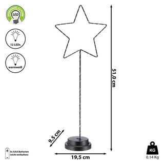 LED Stern auf Fuß H51cm 12LEDs warmweiß batteriebetrieben Leuchtstern Kupferdraht Metallstern Weihnachtsstern
