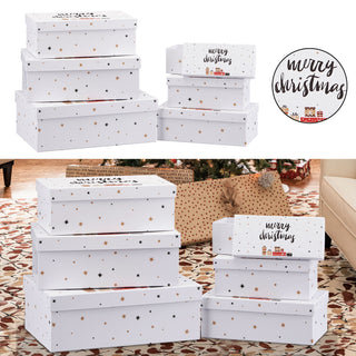 Boxenset 6tlg "Merry Christmas" weiß/schwarz Weihnachtsgeschenke Geschenkboxen Tannenbaum Rentier Schachteln Boxen Verpackung