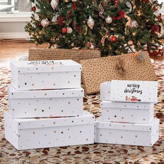 Boxenset 6tlg "Merry Christmas" weiß/schwarz Weihnachtsgeschenke Geschenkboxen Tannenbaum Rentier Schachteln Boxen Verpackung