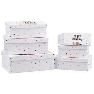 Boxenset 6tlg "Merry Christmas" weiß/schwarz Weihnachtsgeschenke Geschenkboxen Tannenbaum Rentier Schachteln Boxen Verpackung