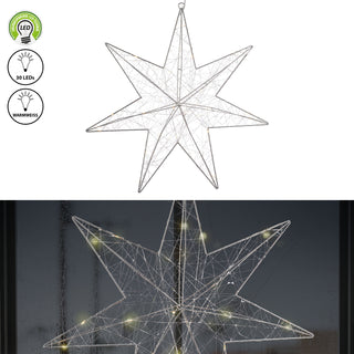 LED Stern Silberdraht 30 LEDs silber Gitterdraht batteriebetrieben zum Aufhängen Weihnachtsstern Leuchtstern Gartendekoration