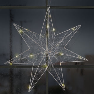 LED Stern Silberdraht 30 LEDs silber Gitterdraht batteriebetrieben zum Aufhängen Weihnachtsstern Leuchtstern Gartendekoration